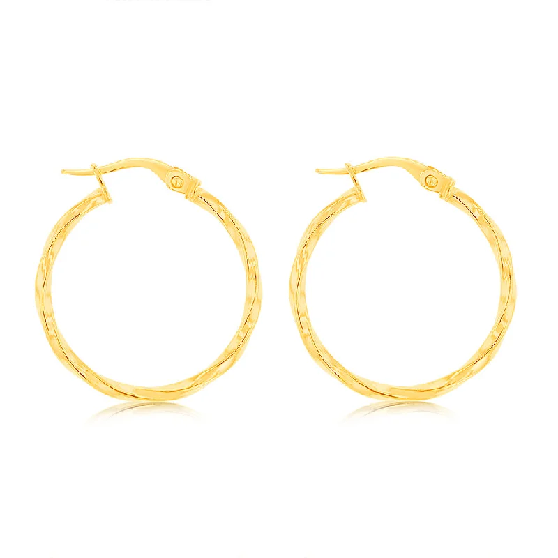 Stunning Earrings For Formal Gatherings-9ct Yellow Gold Twisted 20mm Hoop Earrings