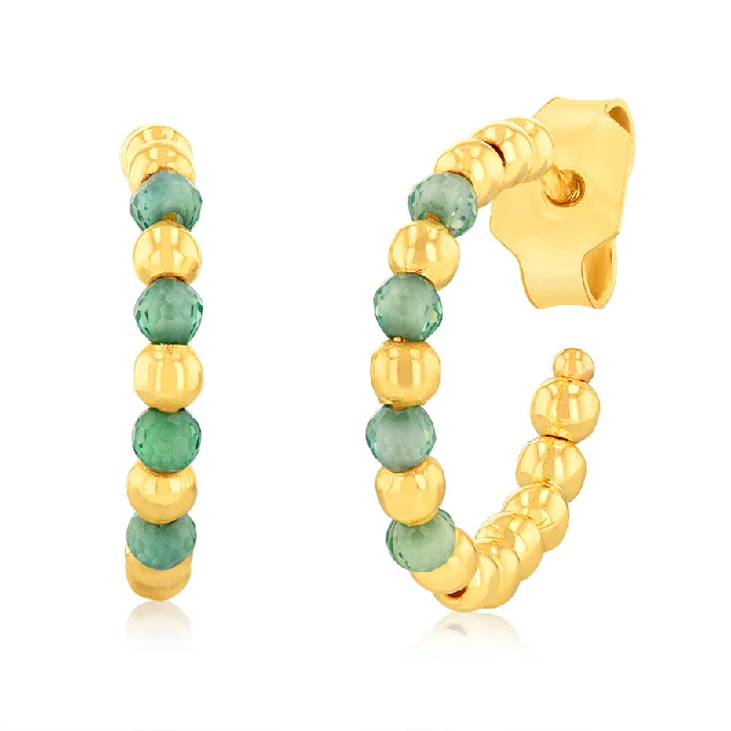 Bold Resin Earrings For Statement Fashion-9ct Yellow Gold Green Zirconia Open 3/4th Hoop Earrings