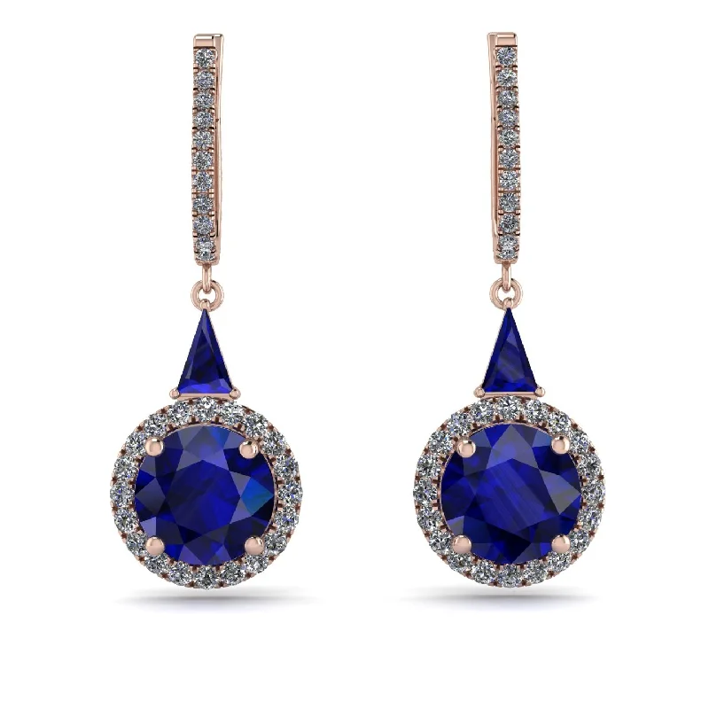 Natural Stone Earrings For Organic Fashion-Hidden Halo Sapphire Earrings - Joanna No. 14