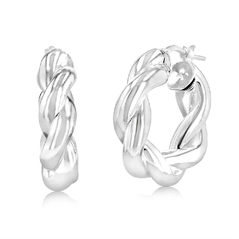 Silver Earrings For Sensitive Ears-Sterling Silver Twisted Chunky 12mm Hoop Earrings