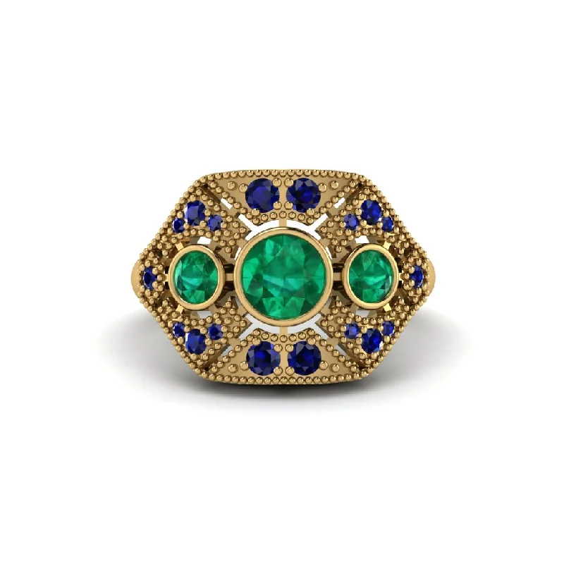 Affordable Wedding Bands For Budget-Conscious Couples-Emerald Art Deco Geometric Engagement Ring - Haven No. 64