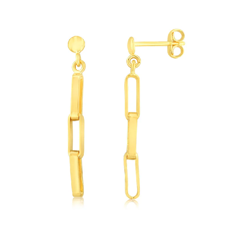 Bold Statement Earrings For Creative Fashion-9ct Yellow Gold Silverfilled Link Drop Earrings