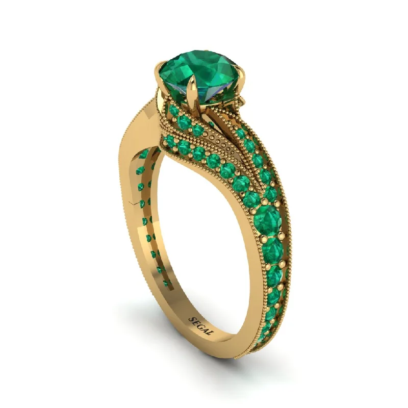 Affordable Platinum Wedding Bands For Brides-Emerald 14K Gold Pave Engagement Ring - Magnolia No. 19