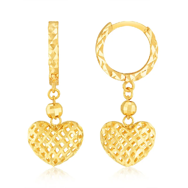 Unique Gold Earrings For Vintage Style-9ct Yellow Gold Heart Charm on Hoop Earrings