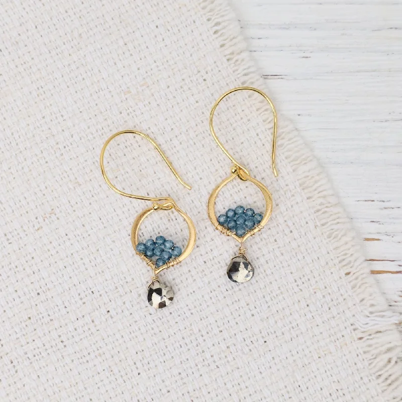 Affordable Hoop Earrings For Everyday Wear-Pyrite Quartz Tiny Arabesque Earrings