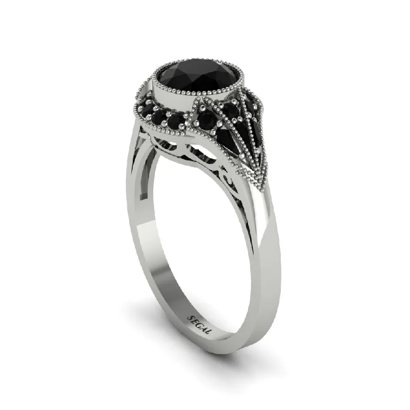 Unique Cocktail Rings For Glamorous Nights-Black Diamond Vintage-Inspired Besel Engagement Ring - Makenzie No. 39