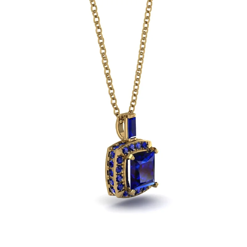 Hidden Halo Princess Cut Sapphire Necklace - Georgia No. 73