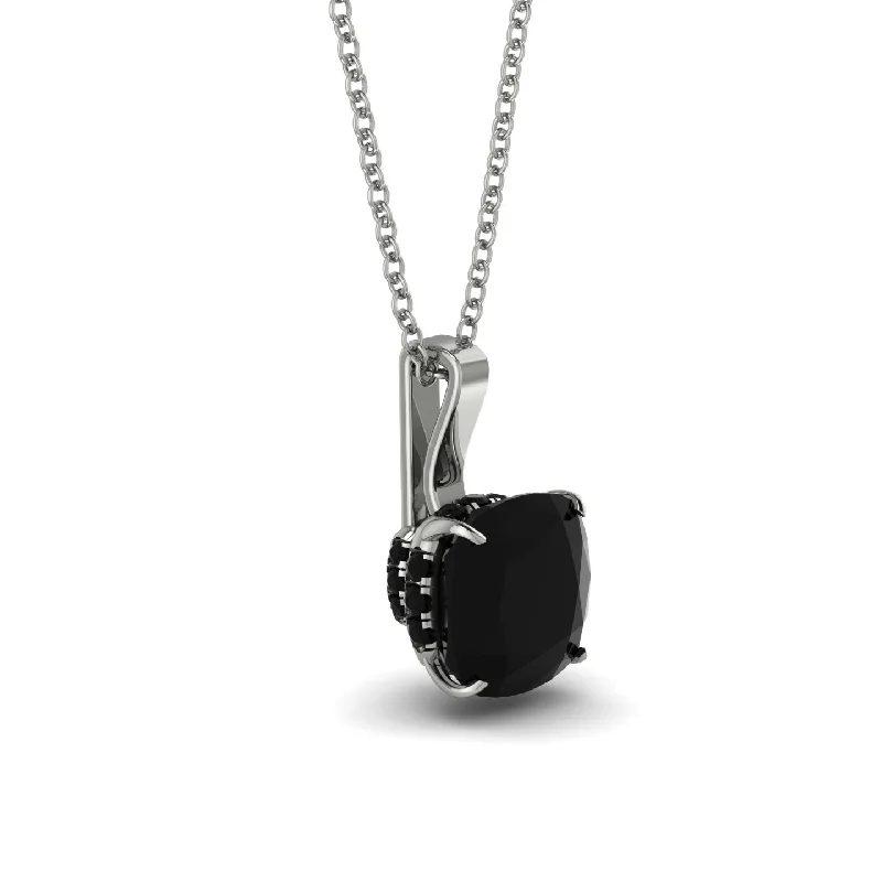 Hidden Halo Cushion Black Diamond Necklace - Alivia No. 39