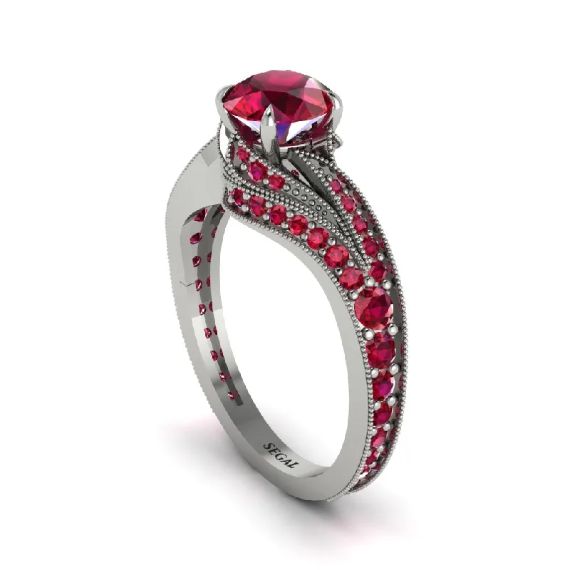 Sparkling Wedding Bands For Fashion-Forward Brides-Ruby 14K Gold Pave Engagement Ring - Magnolia No. 57