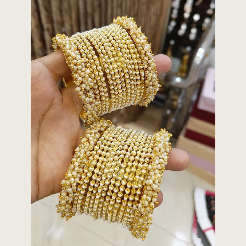 Luxury Gemstone-Studded Bangles For Elegant Fashion-Pooja Bangles Gold Plated Pearls Bangles  Set