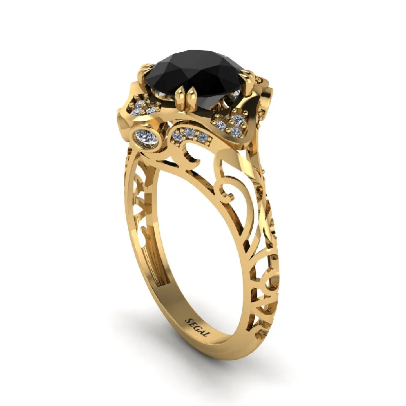 Unique Engagement Rings For Creative Brides-Black Diamond Ornate Filigree Engagement Ring - Evie No. 7