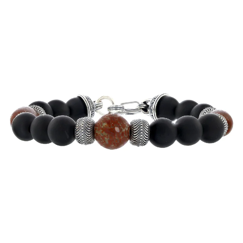 Gorgeous Silver Cuff Bracelets For Elegant Fashion-William Henry Sterling Silver Red Agate and Onyx Bead Bracelet