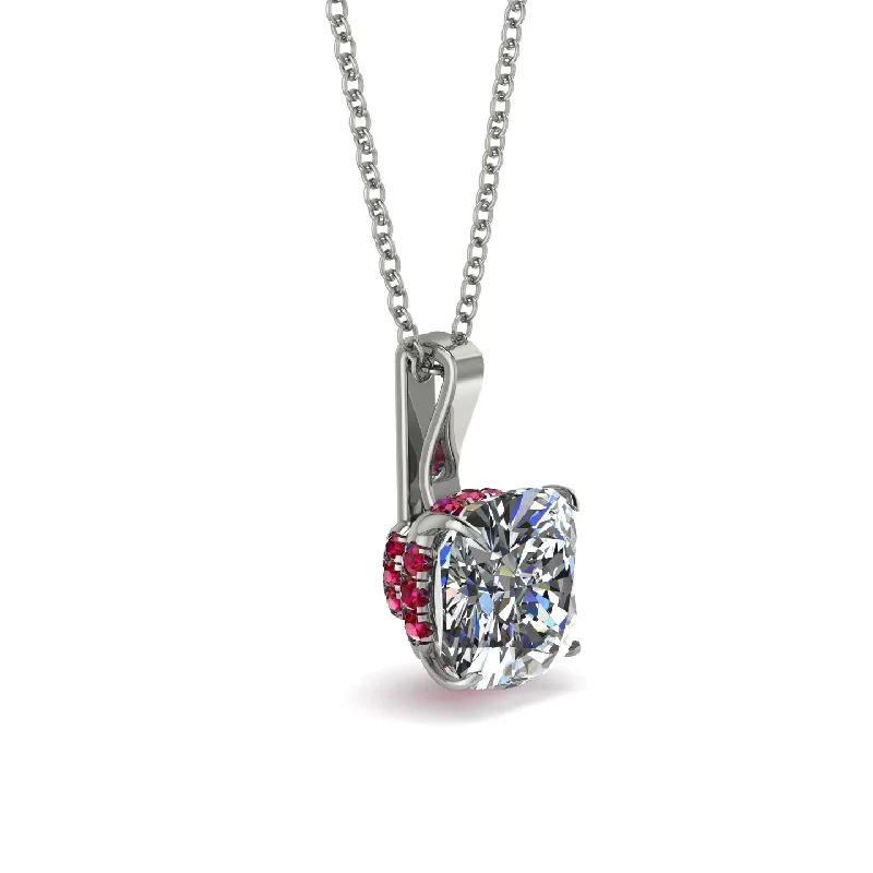 Hidden Halo Cushion Diamond Necklace - Alivia No. 48