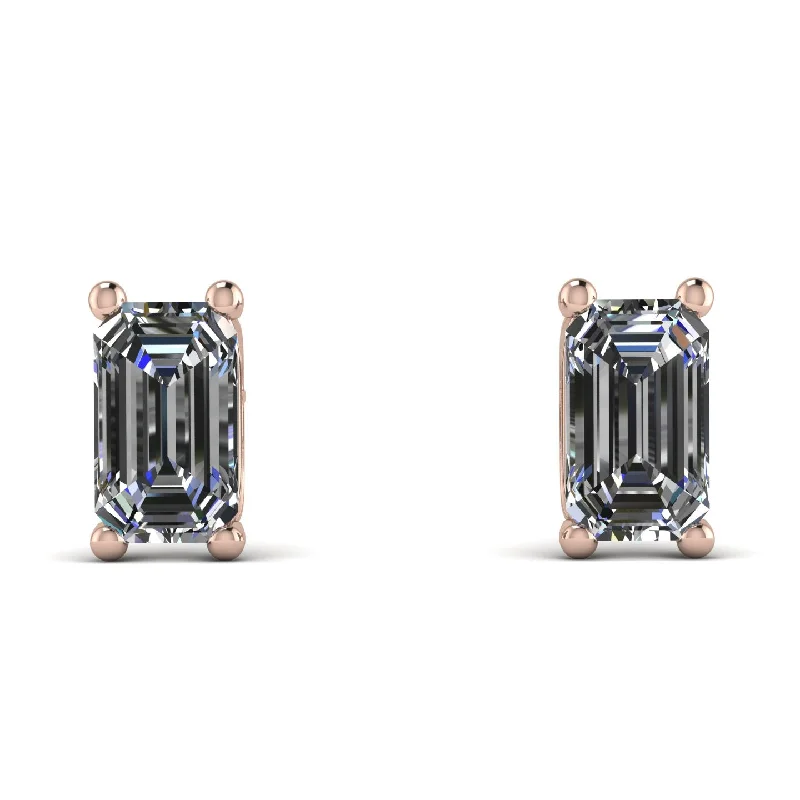 Silver Stud Earrings For Casual Style-Hidden Diamonds Emerald Cut Diamond Earrings - Angel No. 2