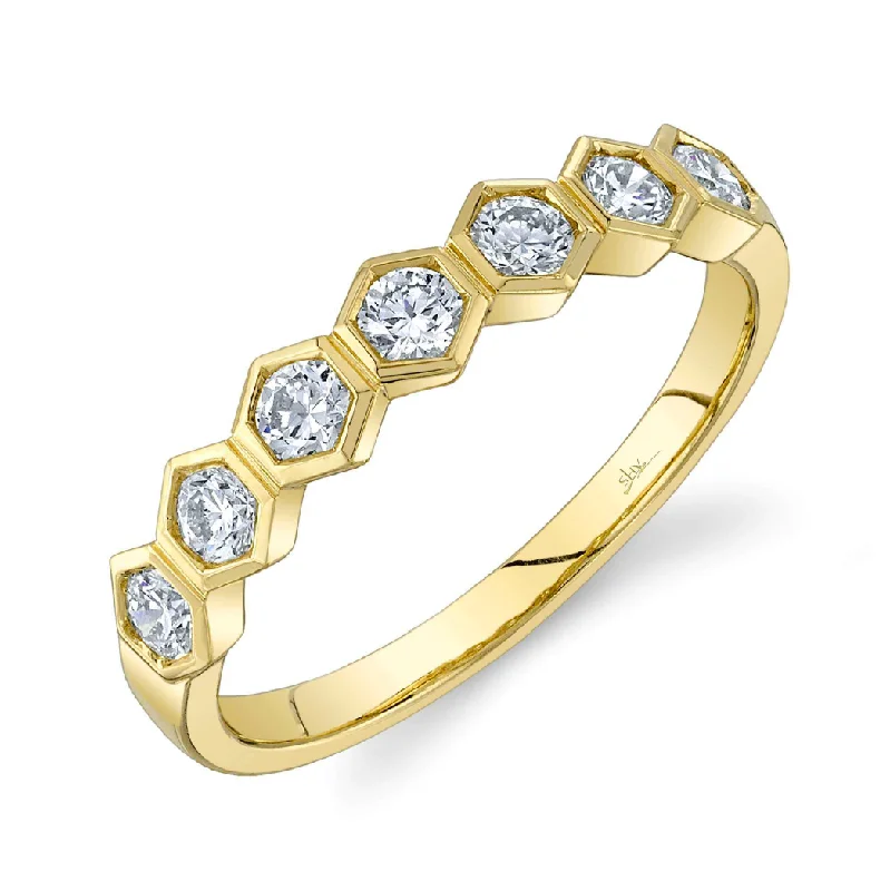 Classic Rose Gold Rings For Timeless Appeal-Yellow Gold Hexagon Bezel Diamond Ring