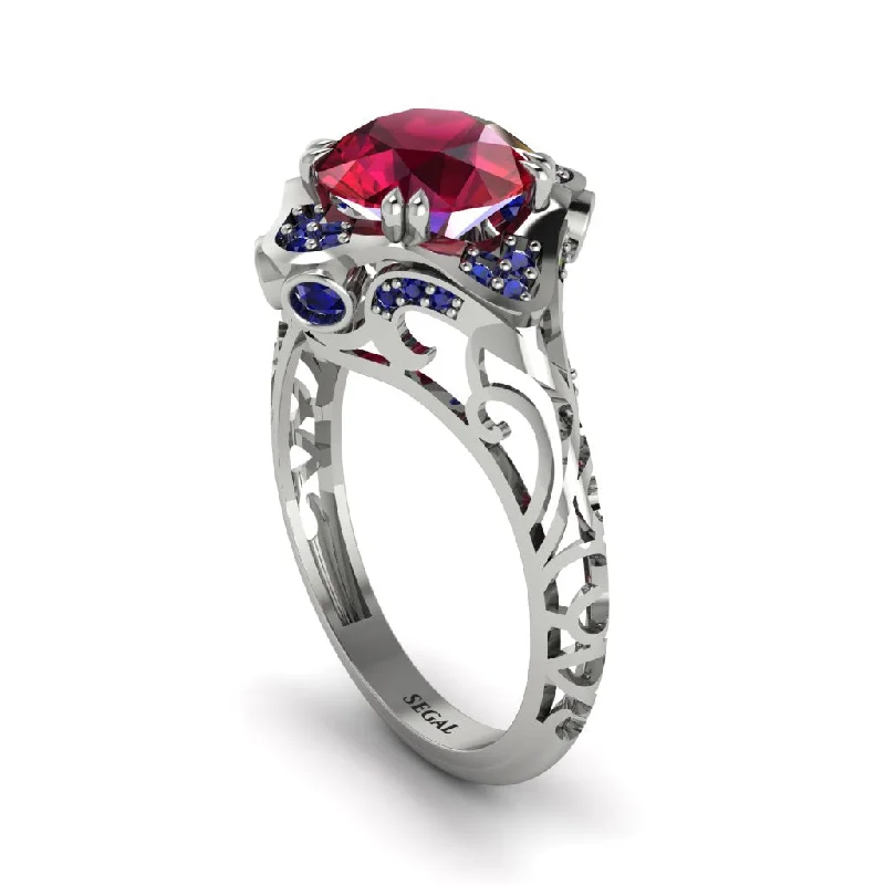 Beautiful Wedding Rings For Elegant Brides-Ruby Ornate Filigree Engagement Ring - Evie No. 72