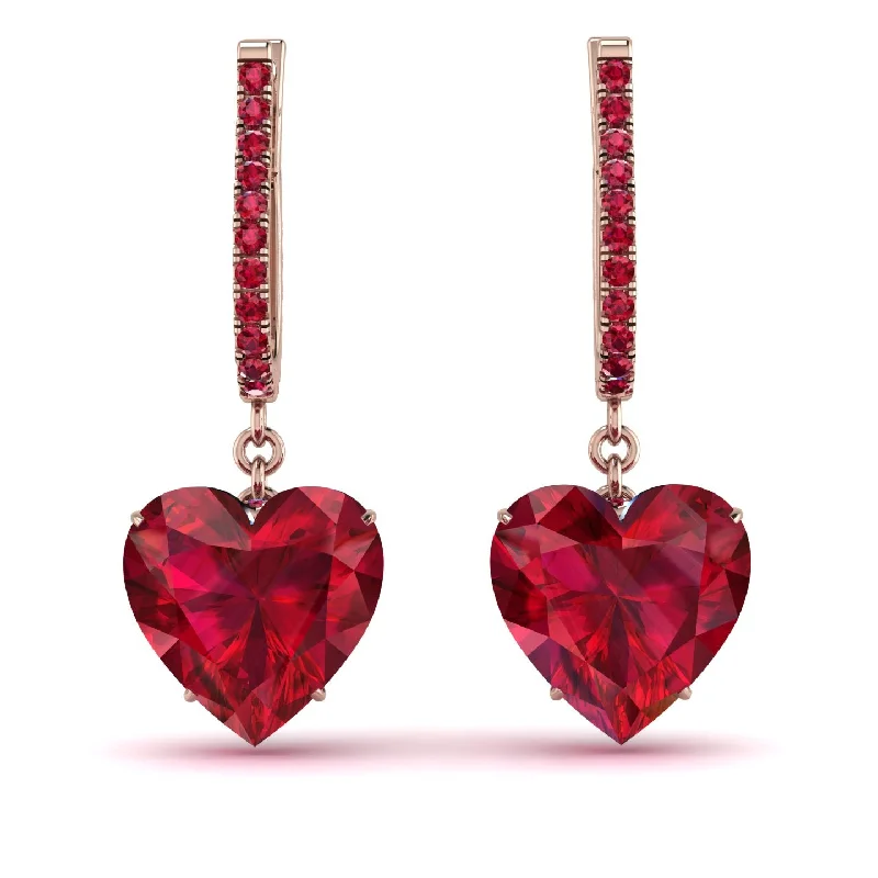 Gold Plated Earrings For Elegant Fashion-Heart Ruby Earrings - Noelle No. 56