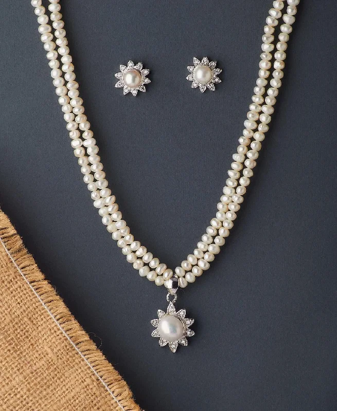 Floral Real Pearl Necklace Set