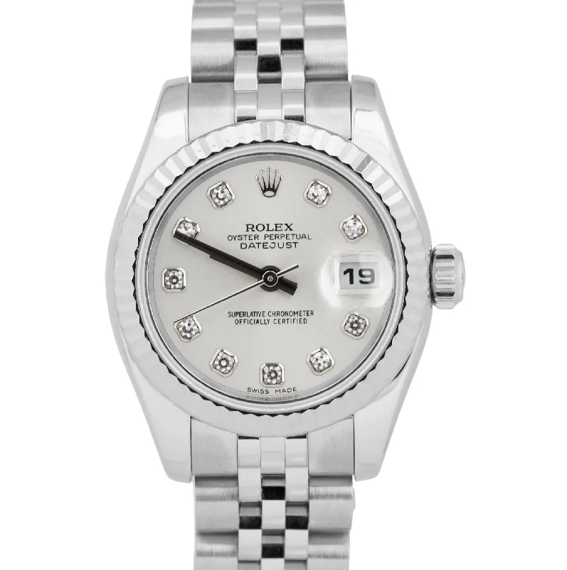 Luxury Chronograph Watches For Precision and Style-Rolex DateJust 26mm SILVER DIAMOND Stainless Steel JUBILEE 18K White Gold 179174