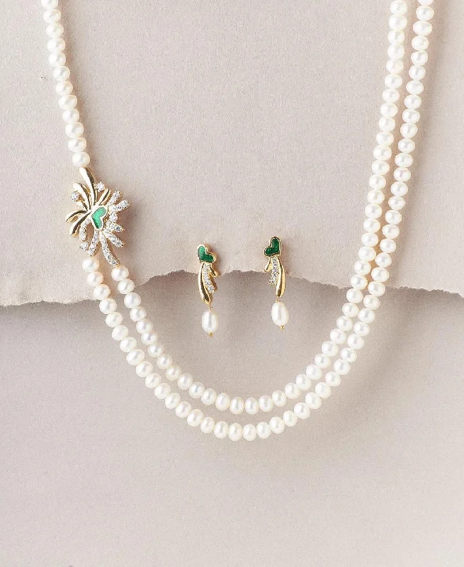 Floral Real Pearl Necklace Set