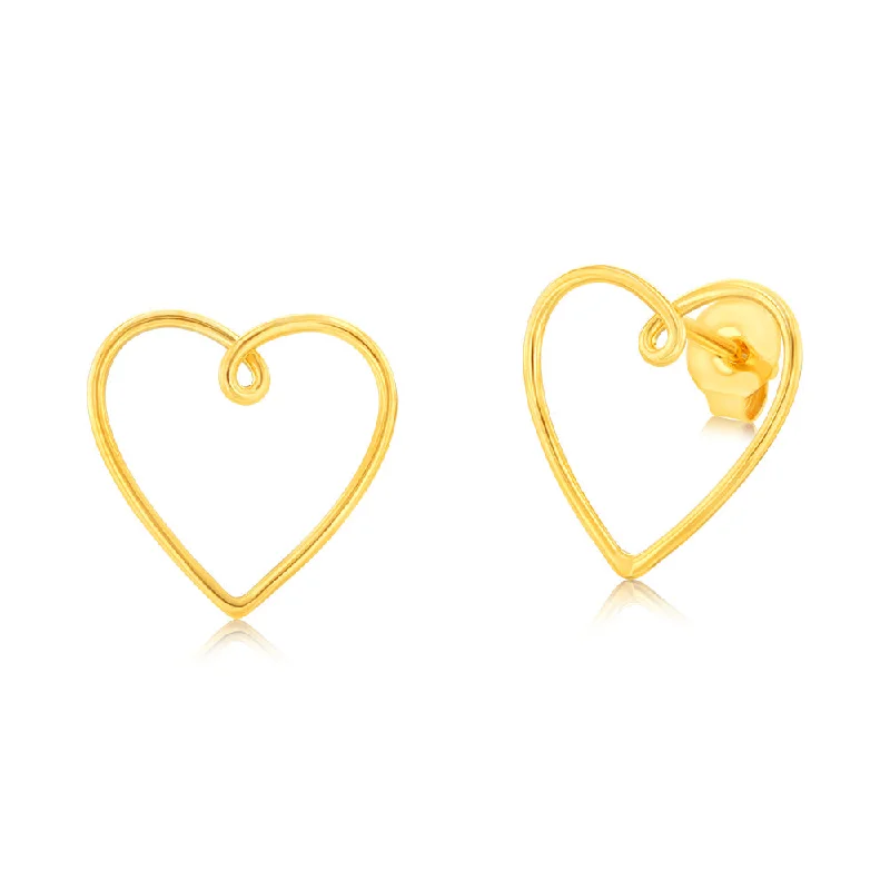 Minimalist Drop Earrings For Subtle Charm-Sterling Silver Gold-Plated Heart Outline Stud Earrings