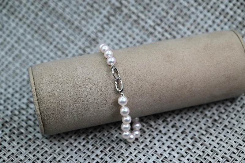 Trendy Multi-Colored Bracelets For Fun Fashion-White Cultured Pearl Strand Bracelet with Sterling Silver Clasp