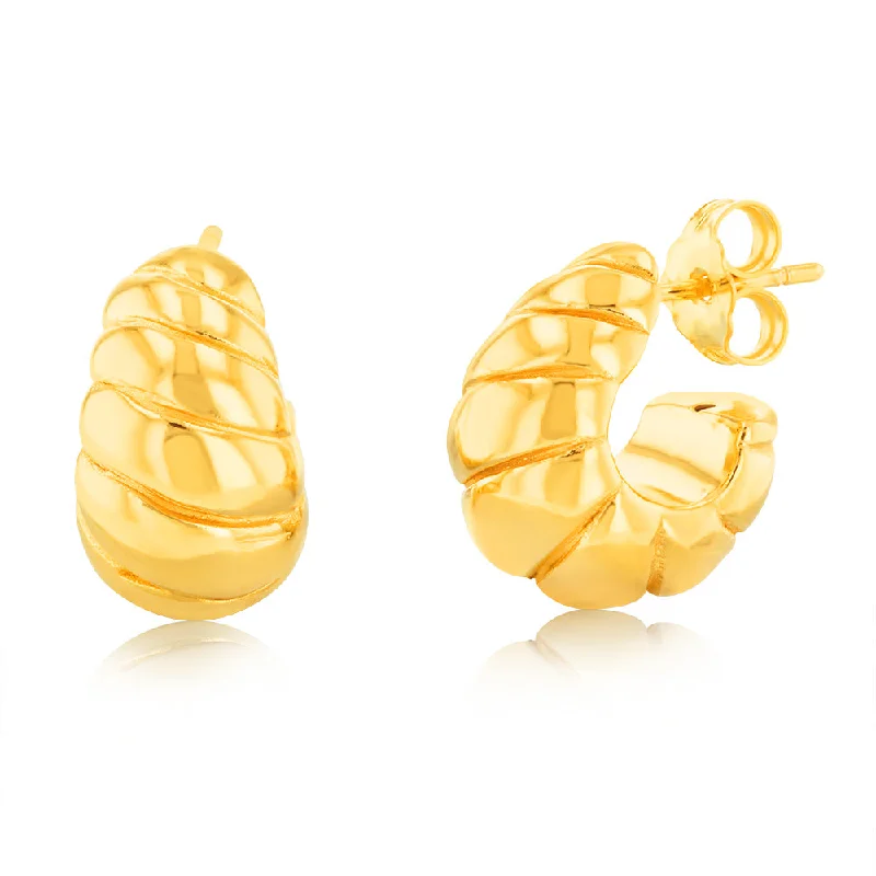 Elegant Long Earrings For Stylish Evenings-Sterling Silver Gold Plated Ribbed 3/4th Hoop Earrings