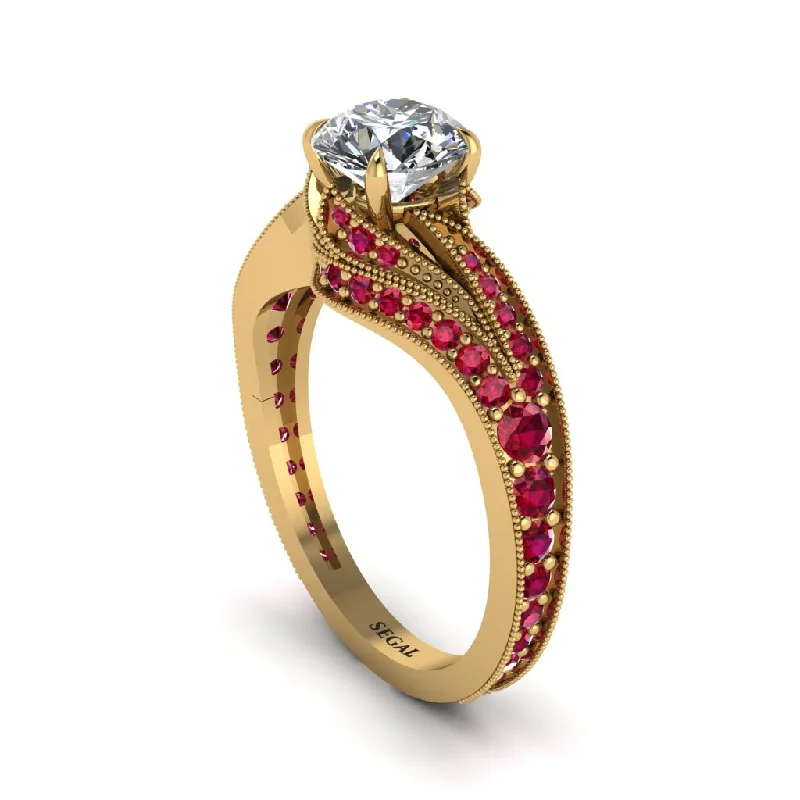 Personalized Gemstone Rings For Meaningful Fashion-Ruby 14K Gold Pave Engagement Ring - Magnolia No. 46