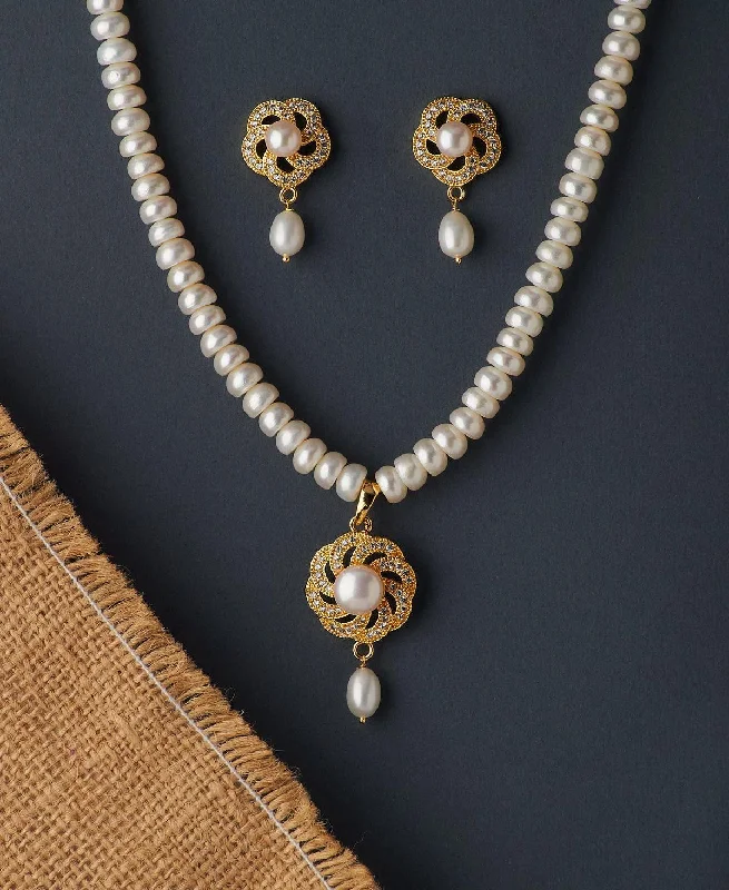 Floral Real Pearl Necklace Set