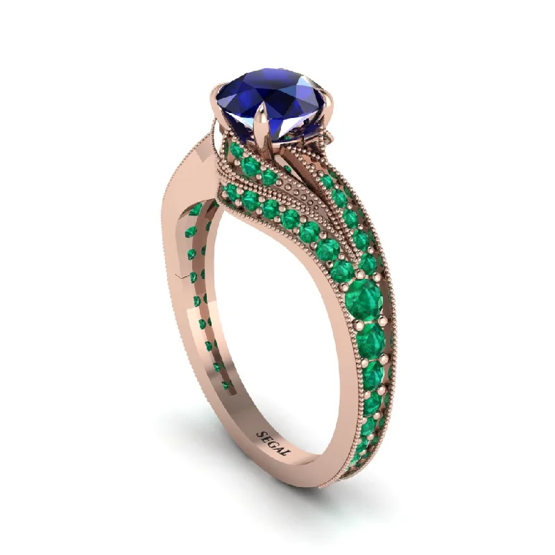 Classic Gold Wedding Rings For Lasting Love-Emerald 14K Gold Pave Engagement Ring - Magnolia No. 29