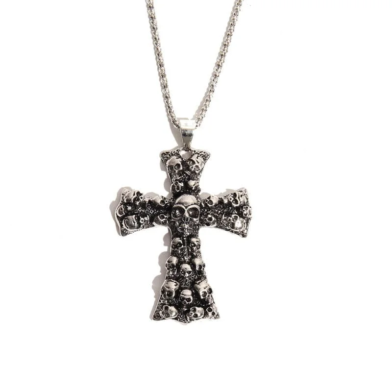 Men's Punk Large Skulls Cross Pendant Necklace