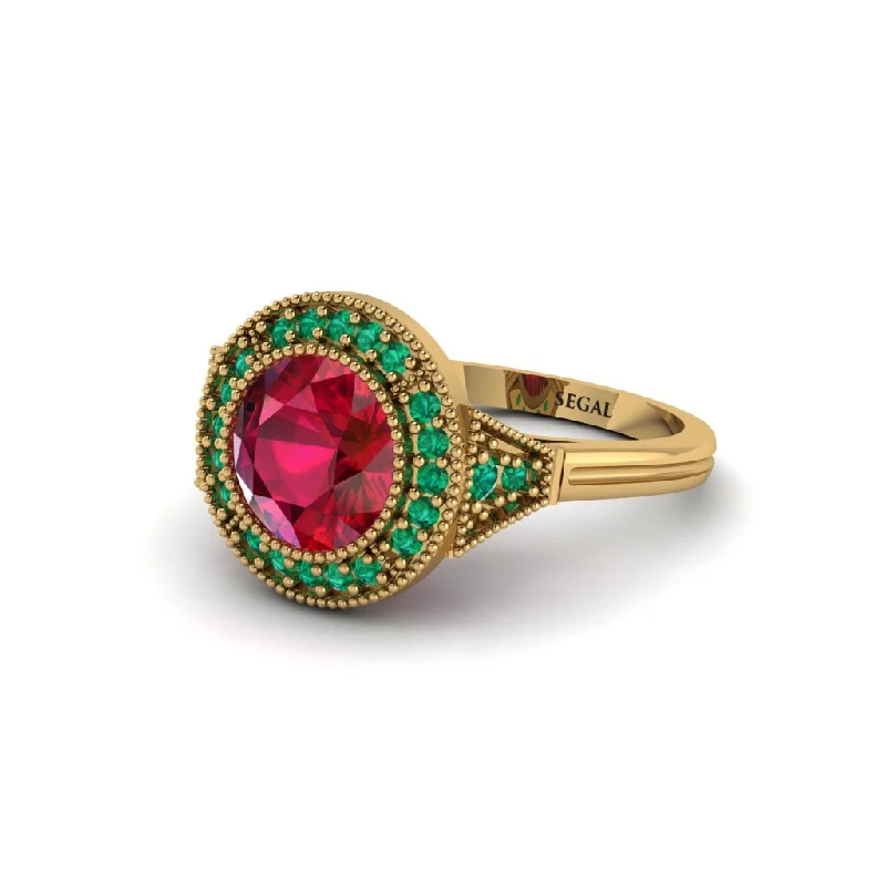 Simple Engagement Rings For Subtle Glam-Round Cut Ruby Milgrain Halo Engagement Ring - Maggie No. 25