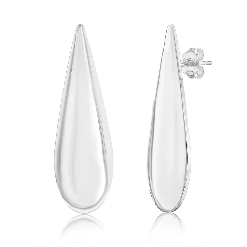 Stylish Diamond Earrings For Elegant Fashion-Sterling Silver Polished Large Tear Drop Stud Earrings