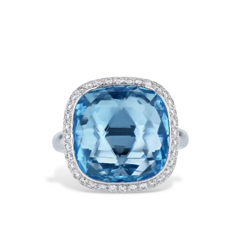 Classic Wedding Bands For Timeless Love-Blue Topaz and Diamond 18K White Gold Ring