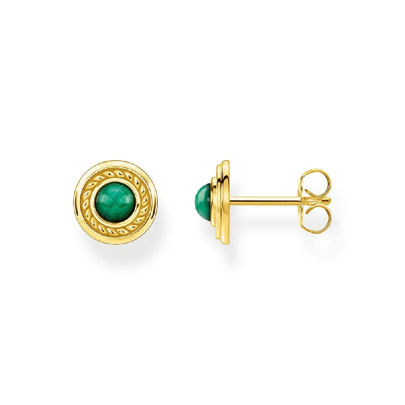 Chunky Earrings For Bold Fashion Statements-Gold Plated Sterling Silver Thomas Sabo Magic Garden Malachite Stud Earrings