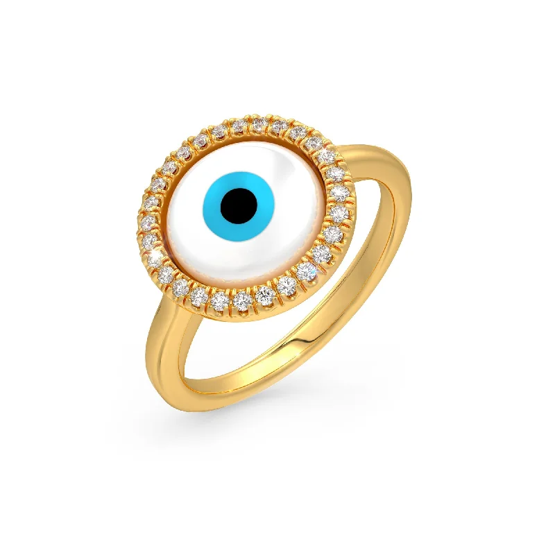 Affordable Gemstone Wedding Rings For Budget Brides-White Evil Eye Charm Diamond Ring