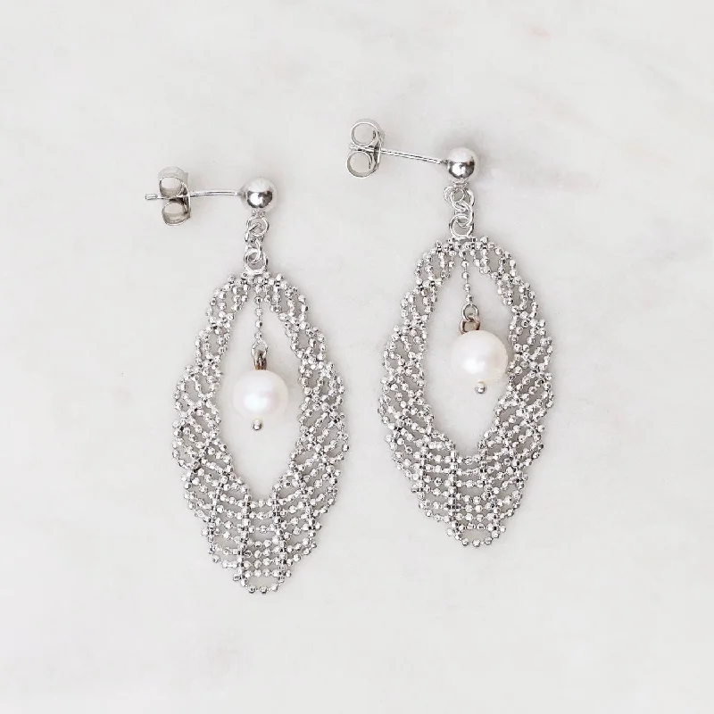 Elegant Beaded Earrings For Stylish Glam-Sterling Lace Oval with Pearl Earrings