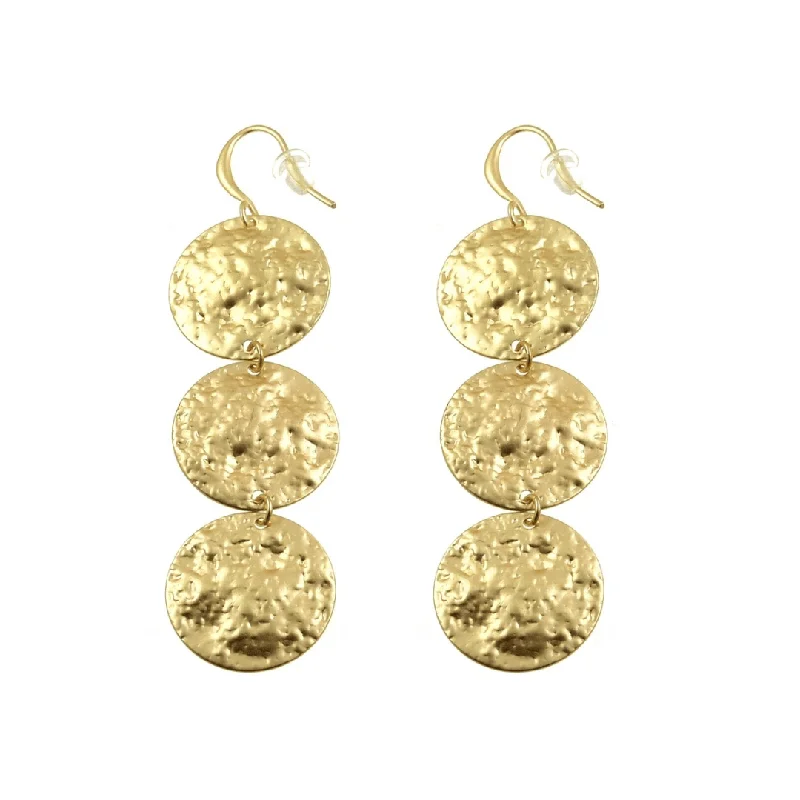 Silver Earrings For Bridesmaid Gifts-Triple Gold Coin Earrings