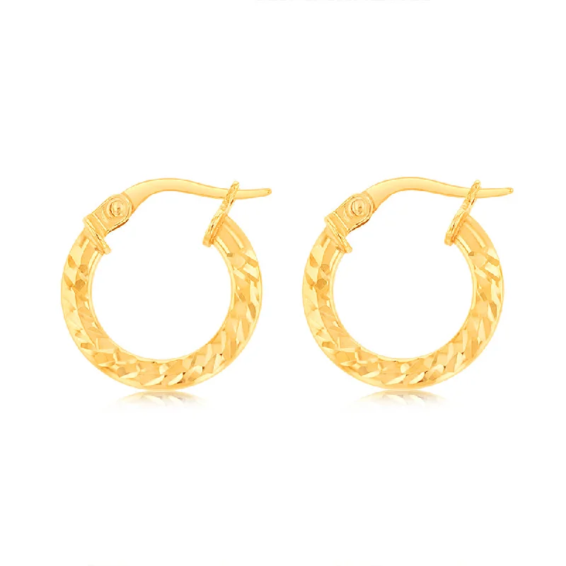 Cute Earrings For Teen Girls-9ct Yellow Gold Wise 10mm Hoop Earrings