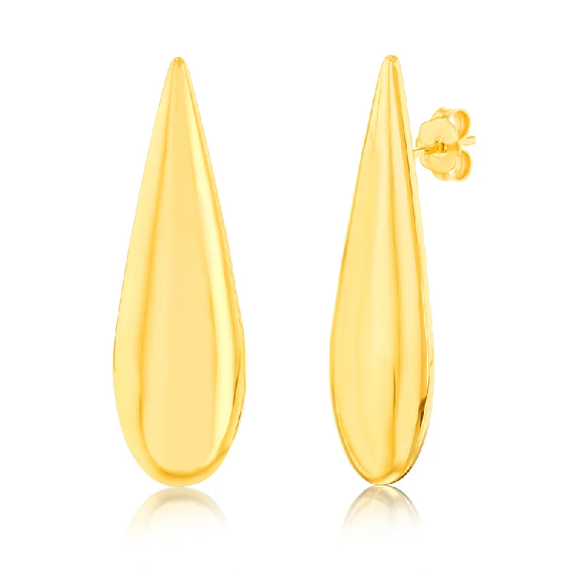 Fashion Earrings For Daily Wear-Sterling Silver Gold Plated Polished Large Tear Drop Stud Earrings