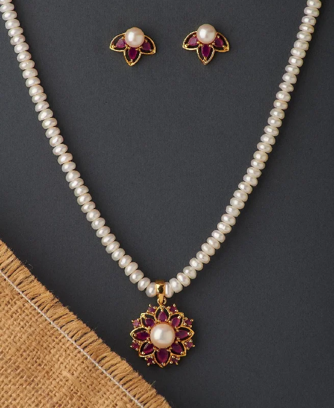 Floral Real Pearl Necklace Set