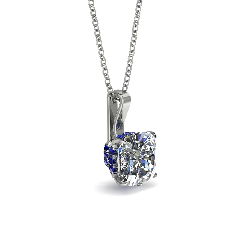 Hidden Halo Cushion Diamond Necklace - Alivia No. 63