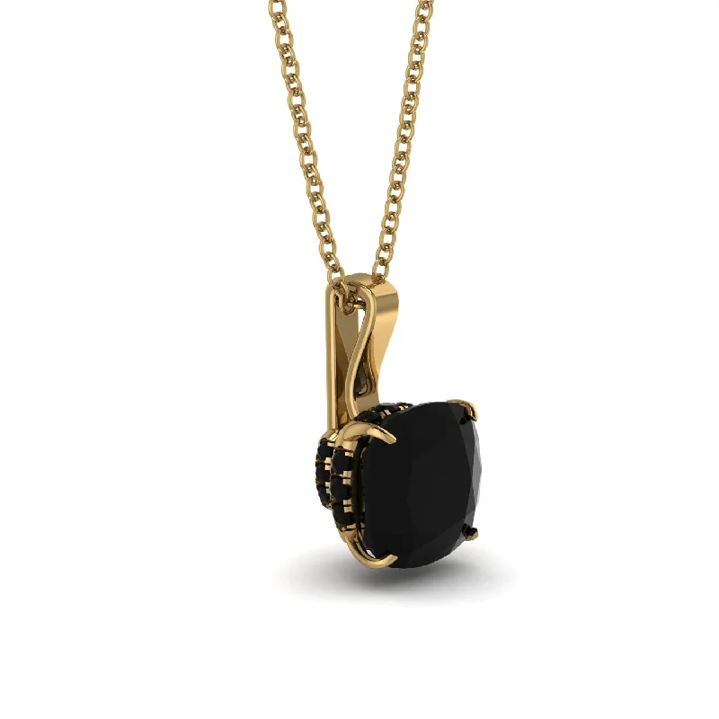 Hidden Halo Cushion Black Diamond Necklace - Alivia No. 37