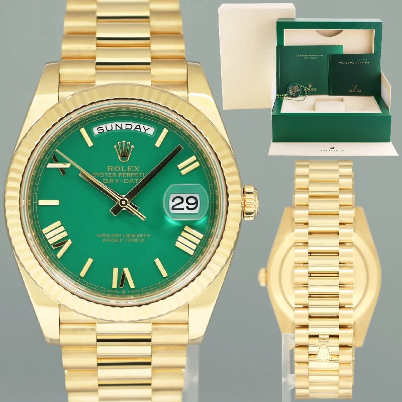 Trendy Watches For Women With Modern Design-2020 MINT Rolex Day-Date 40 President 228238 Green Enamel Roman Gold Watch Box