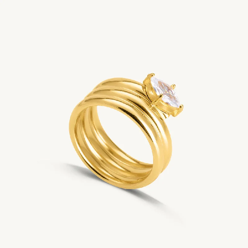 Classic Stackable Rings For Layered Fashion-Solitaire Zirconia Gold Ring