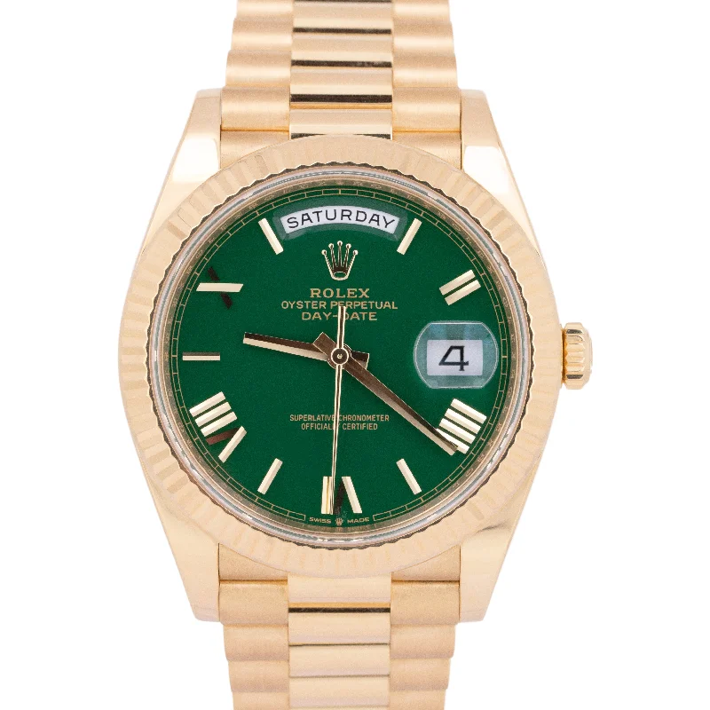 Luxury Diamond Watches For Special Occasions-2024 NEW PAPERS Rolex Day-Date President 18K Gold GREEN ROMAN 40mm 228238 BOX