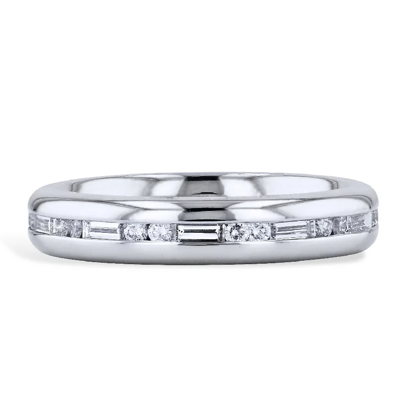 Simple Silver Rings For Minimalist Looks-0.83 Carat Round & Baguette Cut Diamond Eternity Band Ring