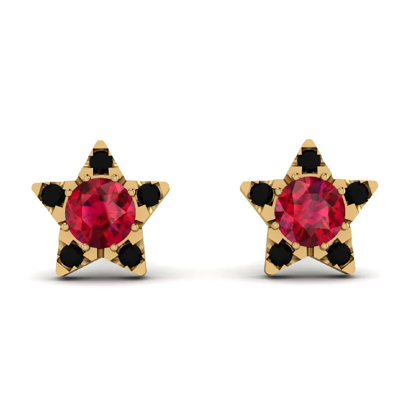 Gold Plated Earrings For Elegant Fashion-Star Halo Ruby Earrings - Zelda No. 40