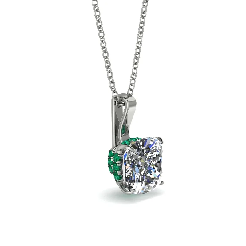 Hidden Halo Cushion Diamond Necklace - Alivia No. 18