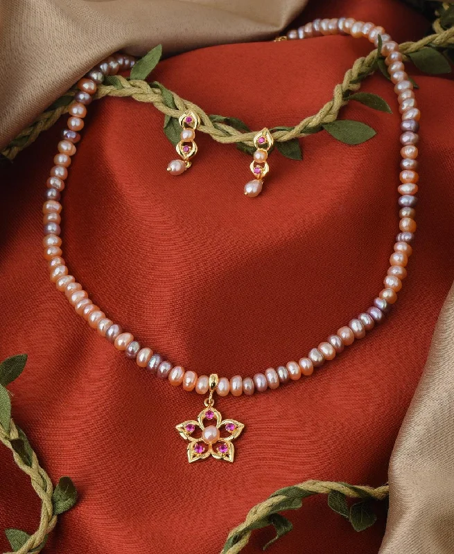 Floral Real Pearl Necklace Set